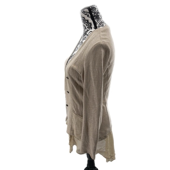 Max Studio 2 Ply Cashmere Beige sheer Panel High-Low Jacket - Picture 4 of 11
